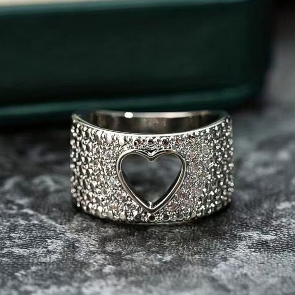 Titanium Ring with Hollowed Heart and Inlaid Zirconia Fashion Accessory - Picture 6 of 7